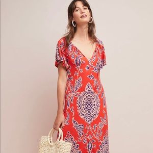 Anthropologie maxi dress. Flutter sleeves, soft material, beautiful colors.